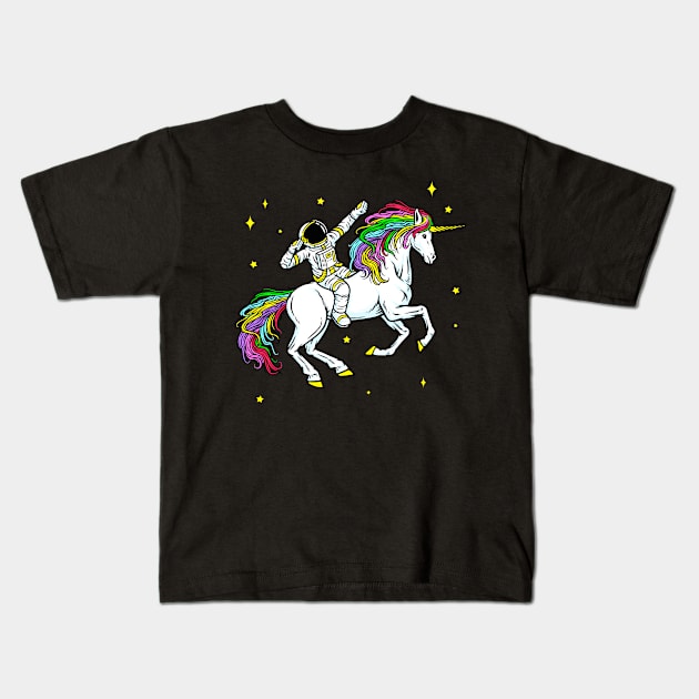 Space Astronaut Dabbing Unicorn Cosmos Gift Kids T-Shirt by Foxxy Merch